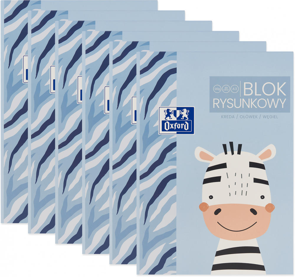6x Blok rysunkowy Oxford Kids, A3, 20 kartek, biały