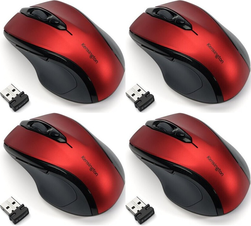 4x Myszka bezprzewodowa Kensington Pro Fit, średniowymiarowa, optyczna, czerwony