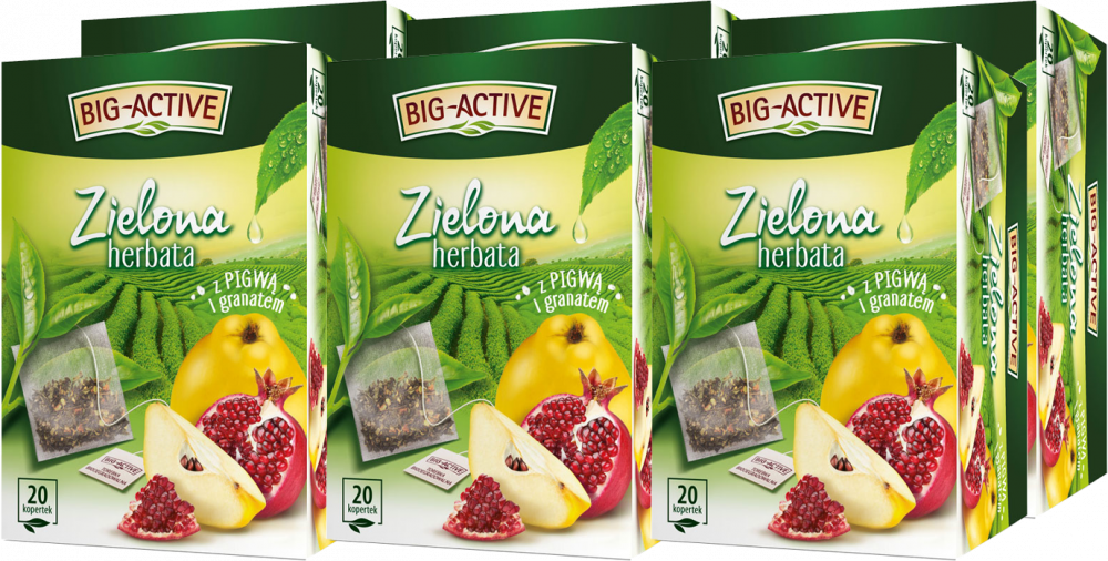 6x Herbata zielona smakowa w kopertach Big-Active, pigwa + granat, 20 sztuk x 1.7g