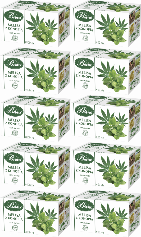 10x Herbata ziołowa w torebkach Bifix, melisa z konopią, 20 sztuk x 2g