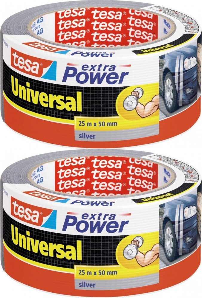 2x Taśma naprawcza Tesa Extra Power Uniwersal, 50mm x 25m, srebrny