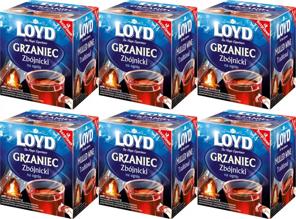 6x Herbata czarna aromatyzowana w kopertach Loyd Grzaniec Zbójnicki, 10 sztuk x 3g
