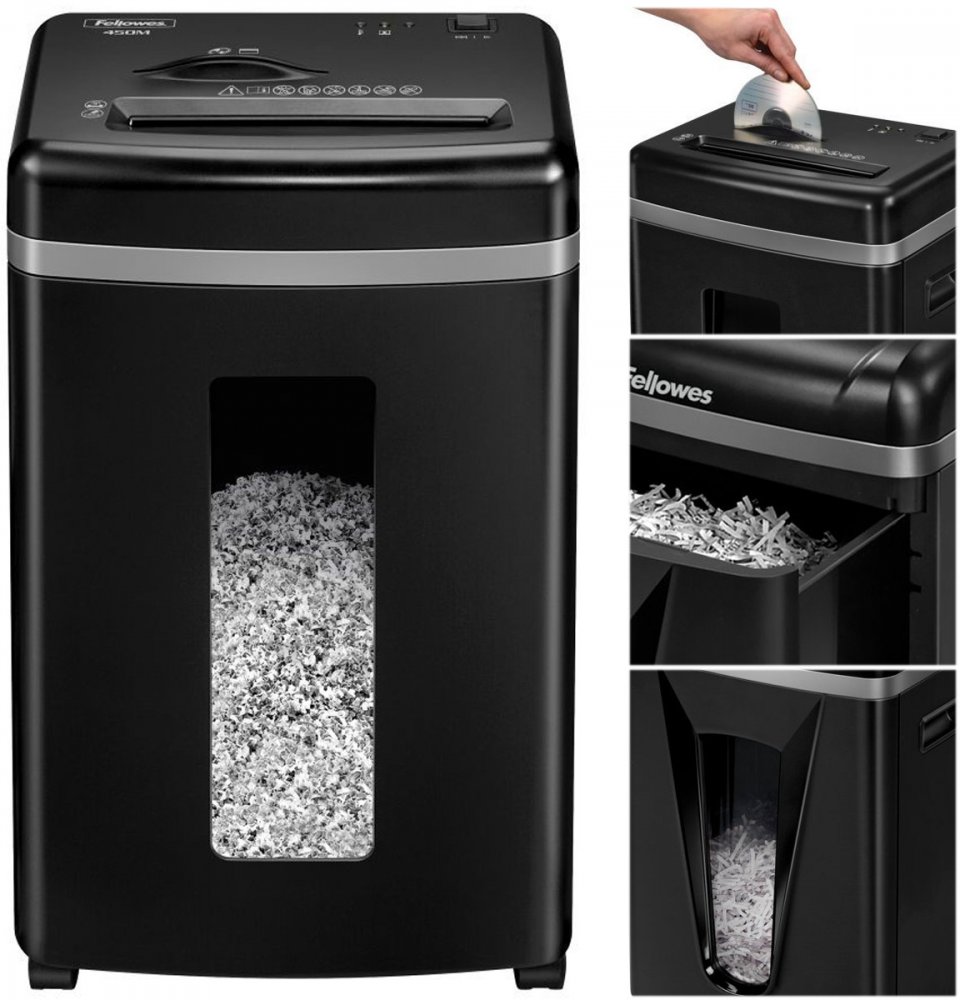 Niszczarka Fellowes Microshred 450M, mikrościnek 2x12mm, 9 kartek, P-5/T-1 DIN, czarny