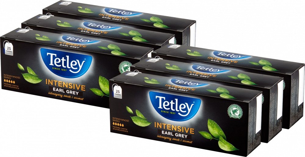 6x Herbata Earl Grey Tetley Intensive, 25 sztuk x 2g