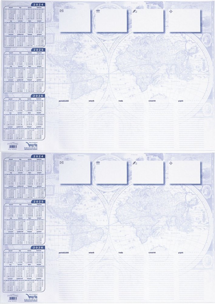2x Podkład na biurko Warta, z kalendarzem, terminarzem i mapą, 590x413mm