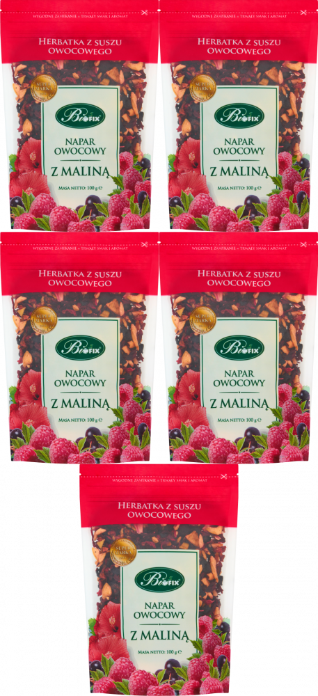 5x Herbata owocowa z suszu BiFix, malina, 100g