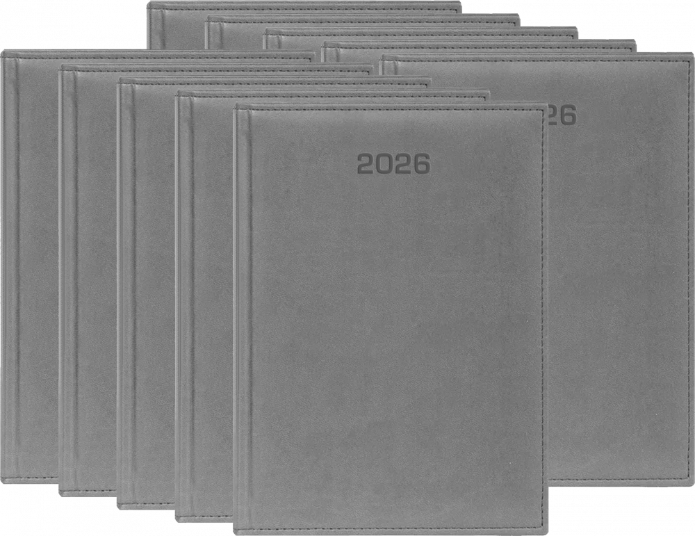 10x Kalendarz książkowy 2026, Udziałowiec, Biznesowy, A4, dzienny, szary
