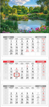 Kalendarz ścienny 2026, Udziałowiec, trójdzielny, 310x680mm ogród