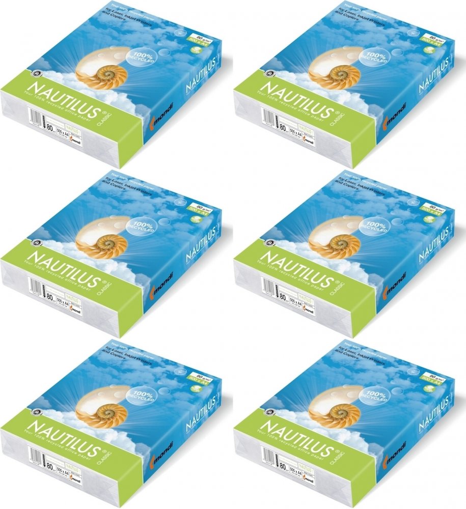 6x Papier ksero ekologiczny Mondi Nautilus Classic, A4, 80g/m2, 500 arkuszy, biały