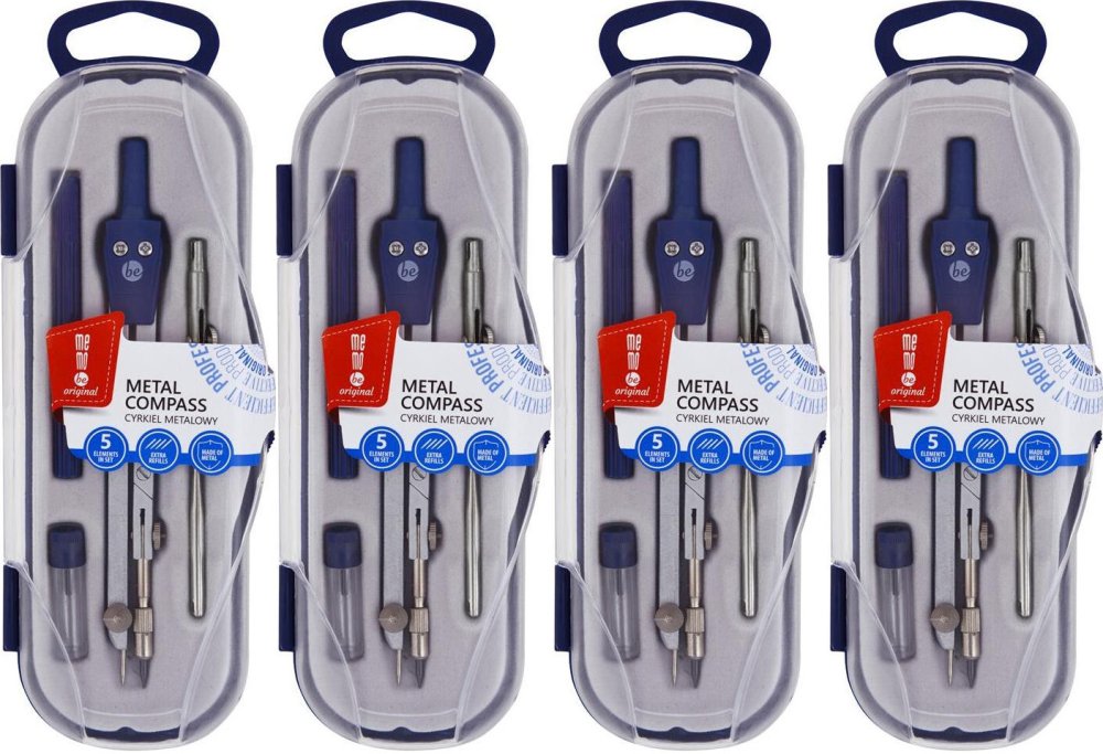 4x Cyrkiel szkolny MemoBe, z 5 elementami, srebrny