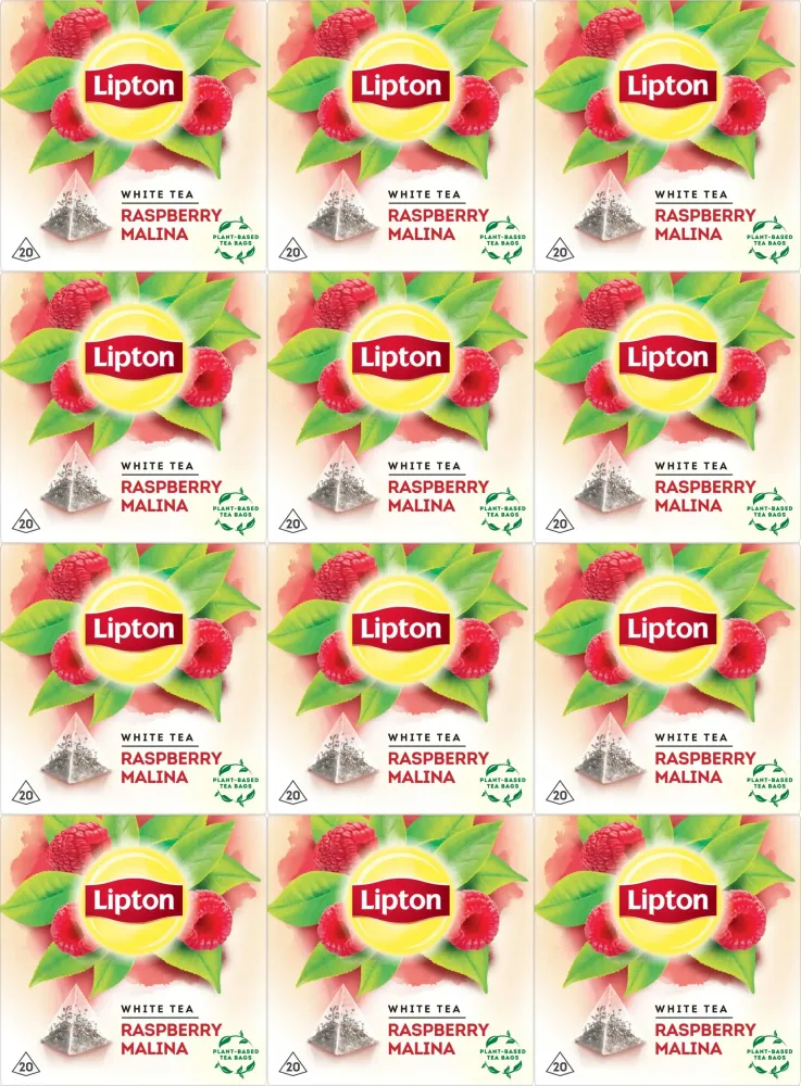 12x Herbata biała aromatyzowana w piramidkach Lipton, malina, 20 sztuk x 1.5g