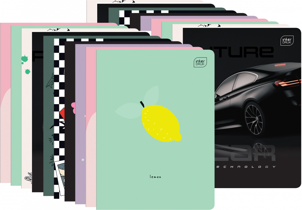 20x Zeszyt w kratkę Interdruk, A5, miękka oprawa, 32 kartki, mix wzorów