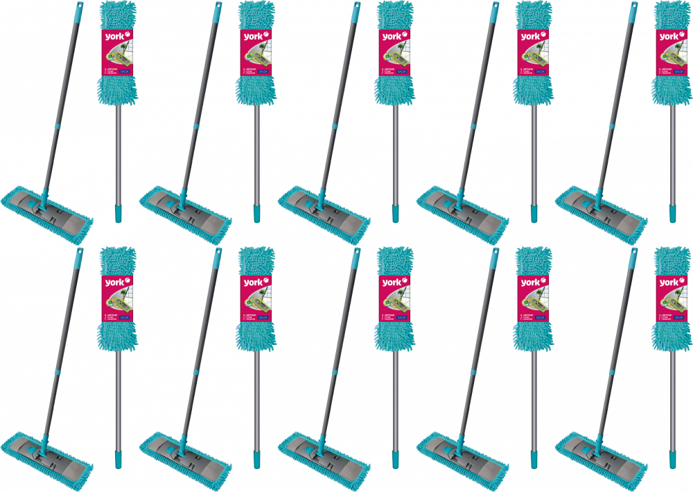 10x Mop płaski z mikrofibry York Salsa- kij+ uchwyt do mopa+mop, mix kolorów