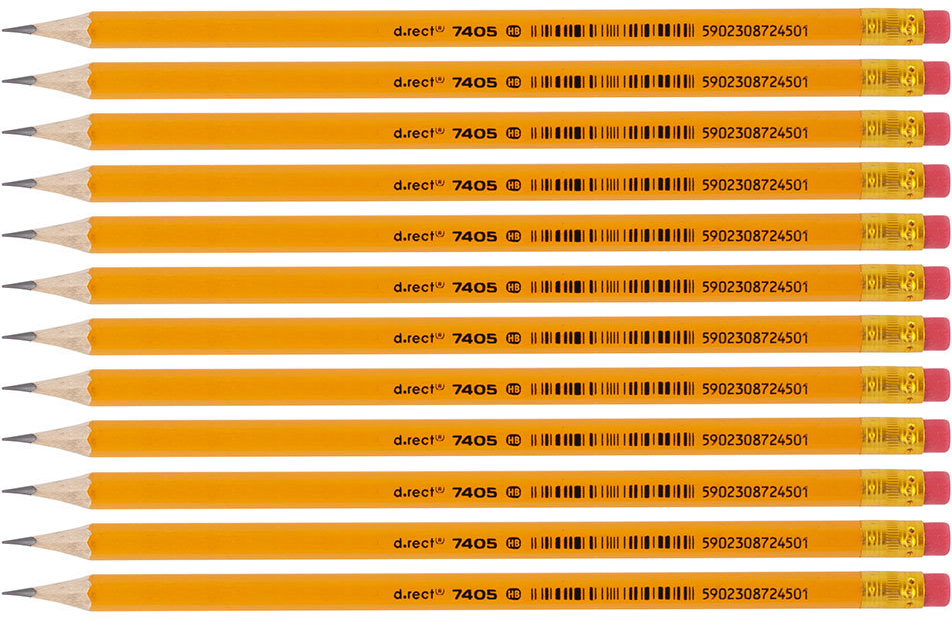 12x Ołówek D.Rect, HB, z gumką, żółty