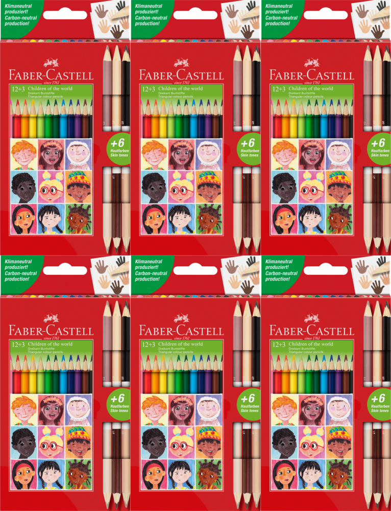 6x Kredki ołówkowe Faber Castell Zamek, 12 sztuk + 3 kredki dwustronne, mix kolorów