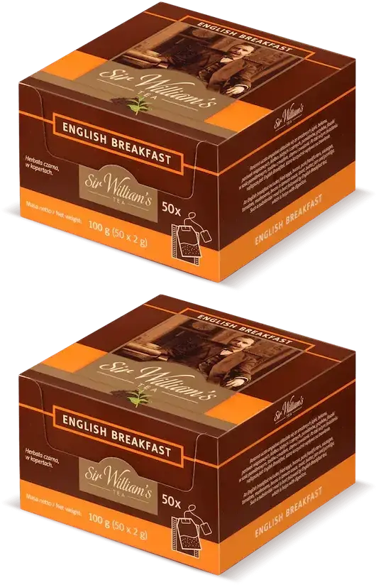 2x Herbata czarna w kopertach Sir William’s English Breakfast, 50 sztuk x 2g