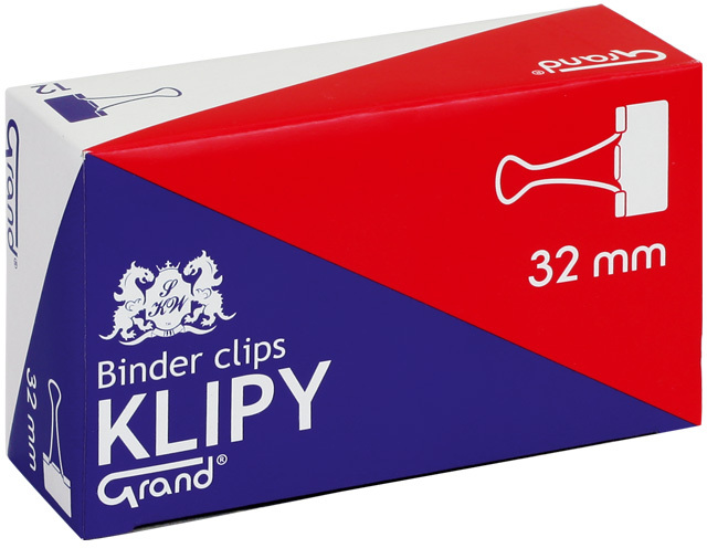 Klip biurowy Grand, 32 mm, 12 sztuk, czarny