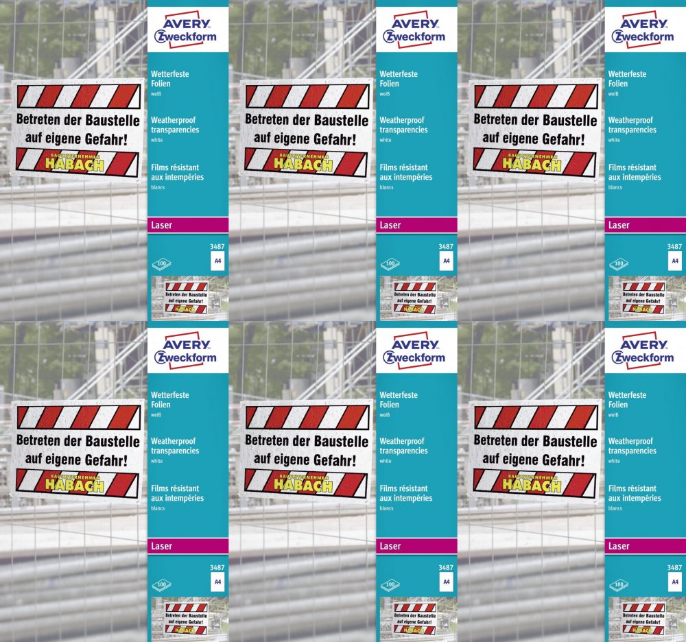 6x Folia do nadruku Avery Zweckform, A4, do drukarek laserowych, powlekana, 100 arkuszy, biały