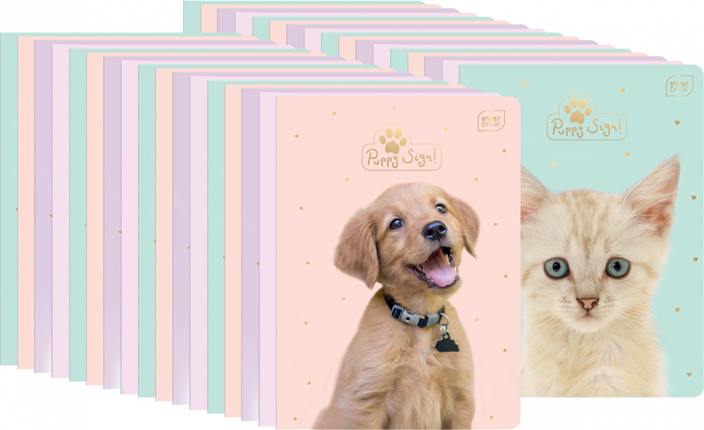 100x Zeszyt w kratkę Interdruk UV Puppy Sign, A5, 32 kartki, mix wzorów