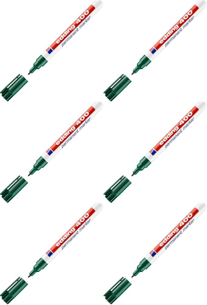 6x Marker permanentny edding 400, 1mm, zielony
