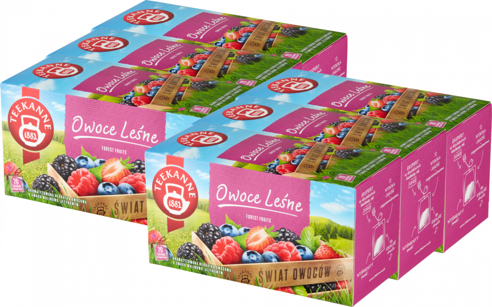 6x Herbata owocowa w kopertach Teekanne World of Fruits Forest Fruits, owoce leśne, 20 sztuk x 2.5g