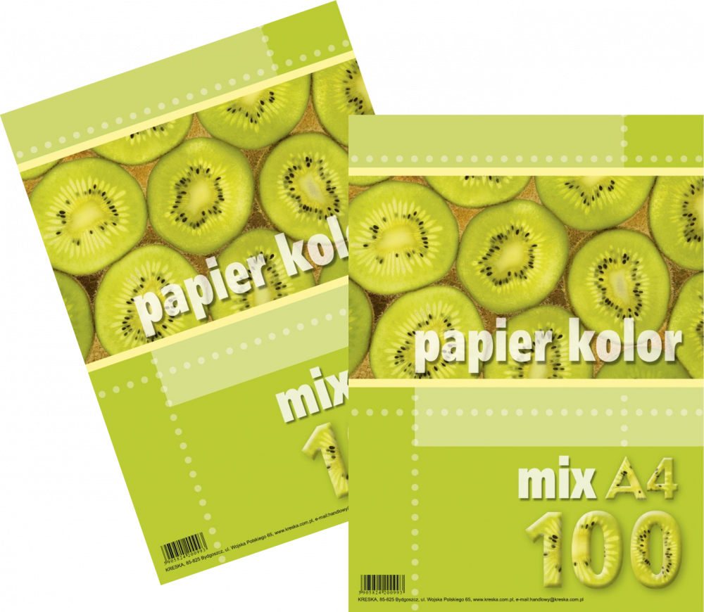 2x Papier kolorowy Kreska, A4, 100 kartek, mix kolorów