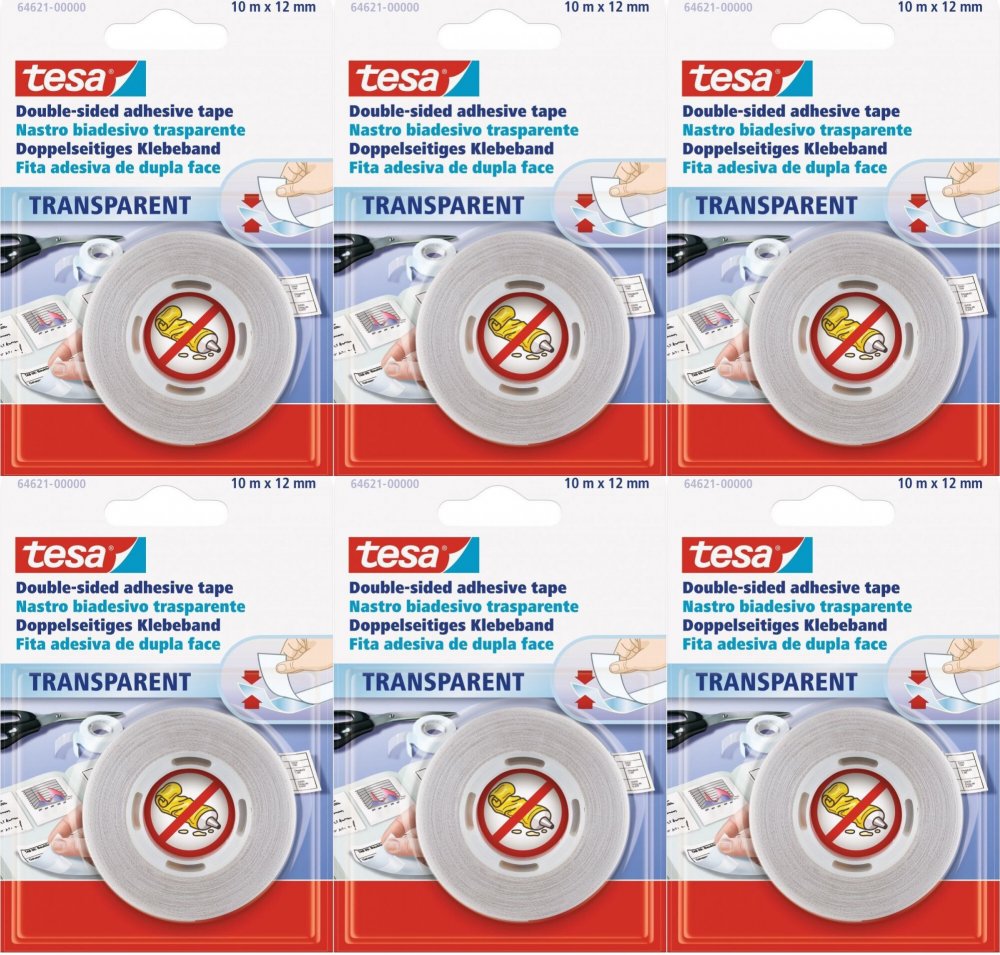 6x Taśma dwustronna Tesa,12mmx10m, przezroczysty