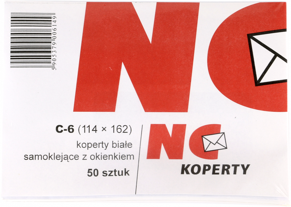 Koperta standardowa NC, C6, samoklejąca SK, okno prawe, 50 sztuk, biały