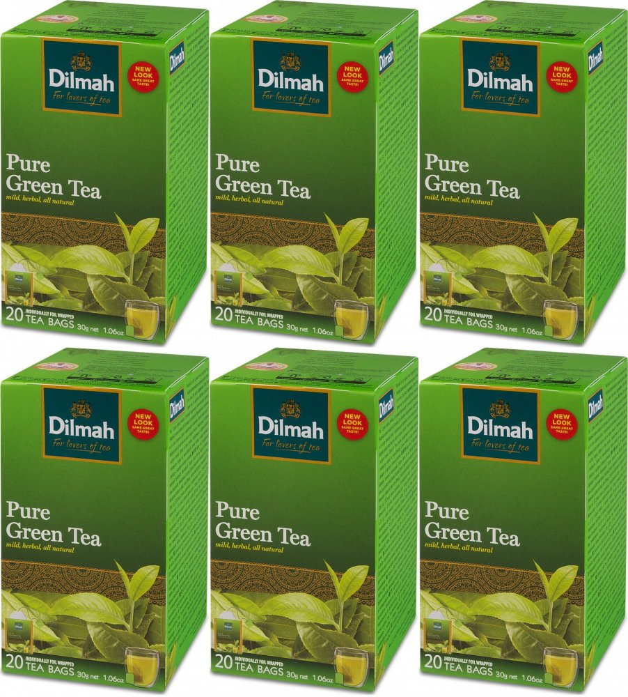 6x Herbata zielona w kopertach Dilmah Pure Green Tea, 20 sztuk x 1.5g