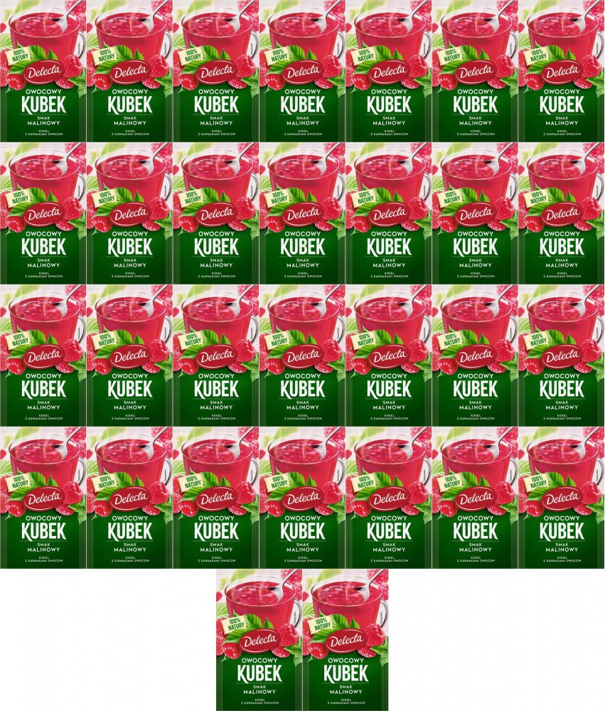 60x Kisiel Delecta Owocowy Kubek z kawałkami owoców, malinowy, 30g