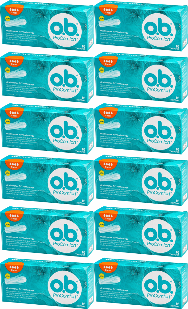 12x Tampony OB ProComfort, rozmiar Super, 16 sztuk