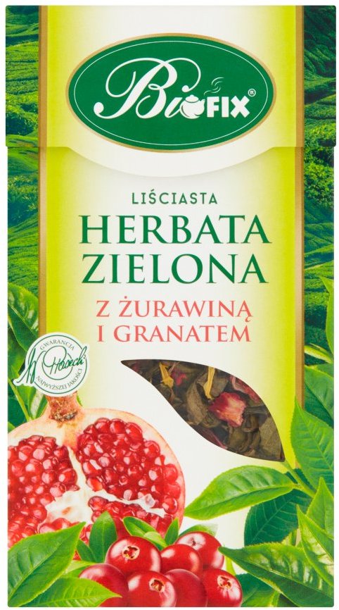 Herbata zielona liściasta BiFix, z żurawiną i granatem, 100g