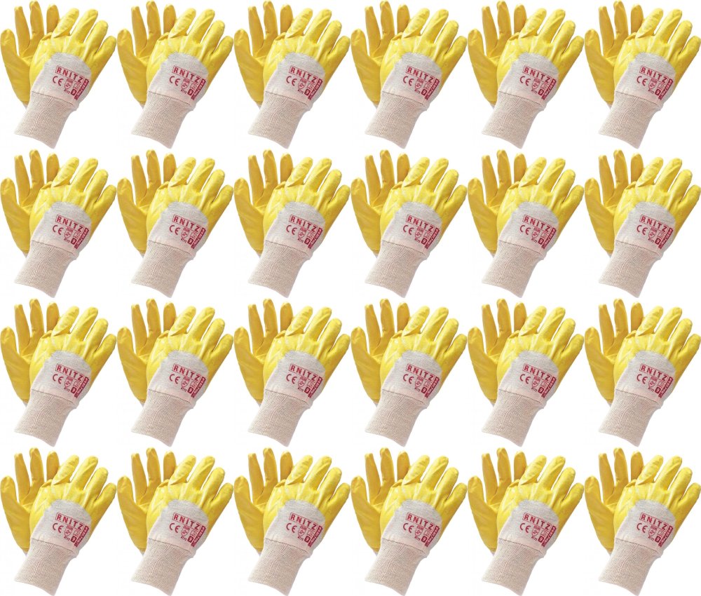 24x Rękawice robocze Reis RNITZ, powlekane, rozmiar 9, biało-żółty