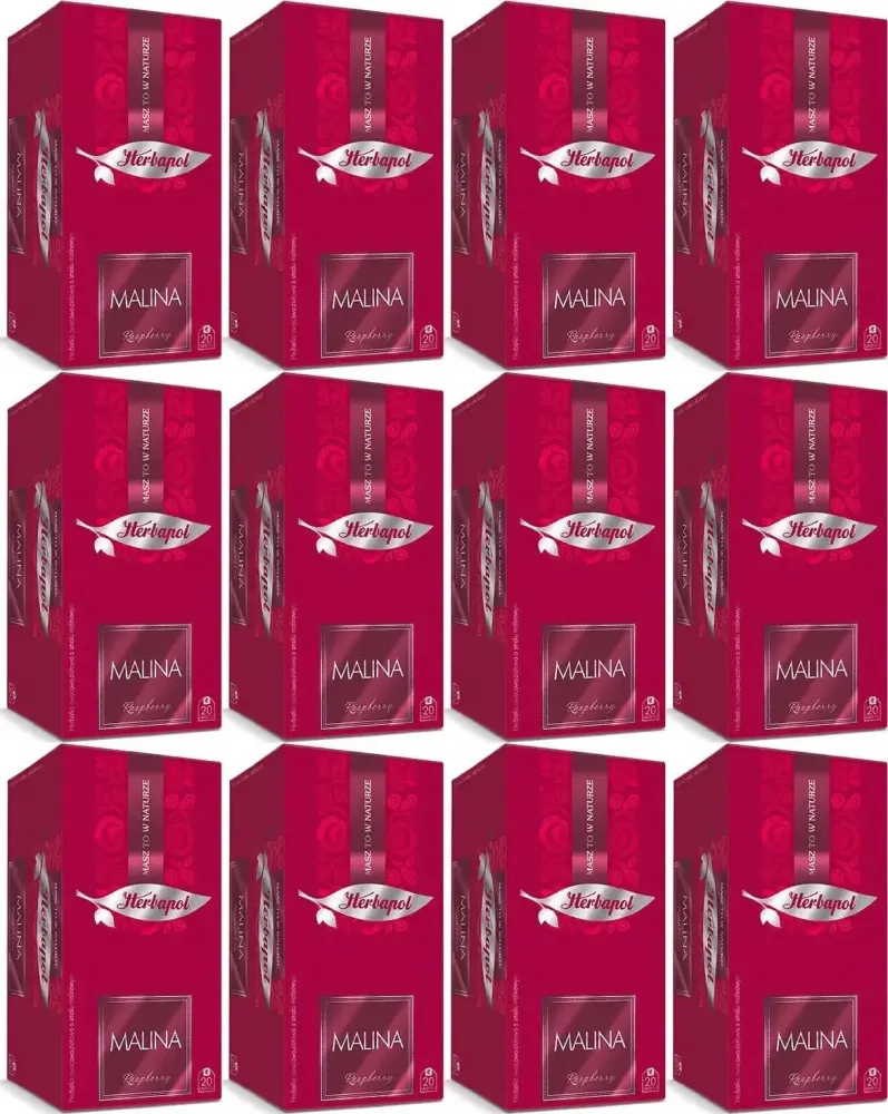 12x Herbata owocowo-ziołowa w kopertach Herbapol Breakfast, malina, 20 sztuk x 2g