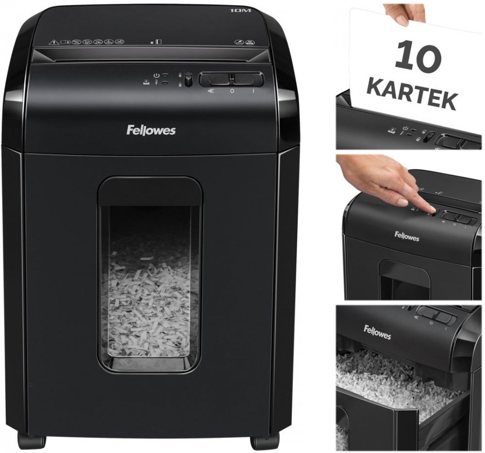 Niszczarka Fellowes 10M, mikrościnek 2x12mm, 10 kartek, P-5/T-5 DIN, czarny