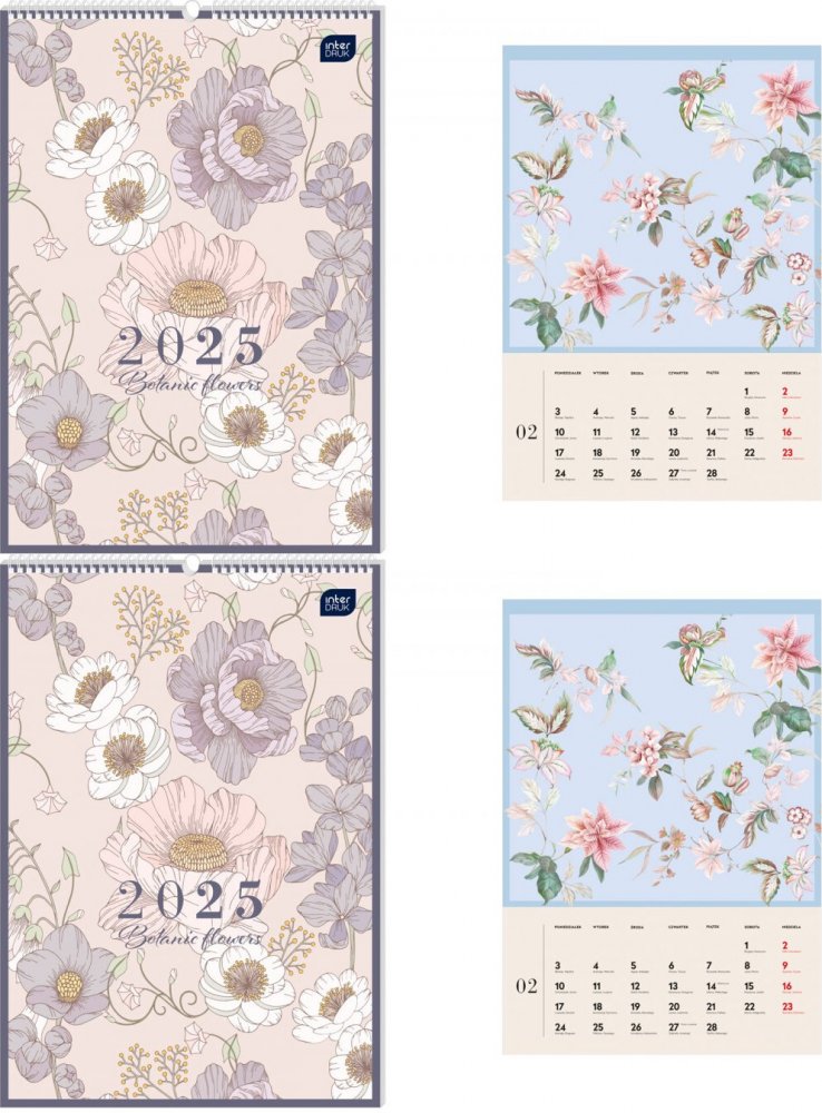 2x Kalendarz ścienny 2025, Interdruk, 280x400mm, botanic
