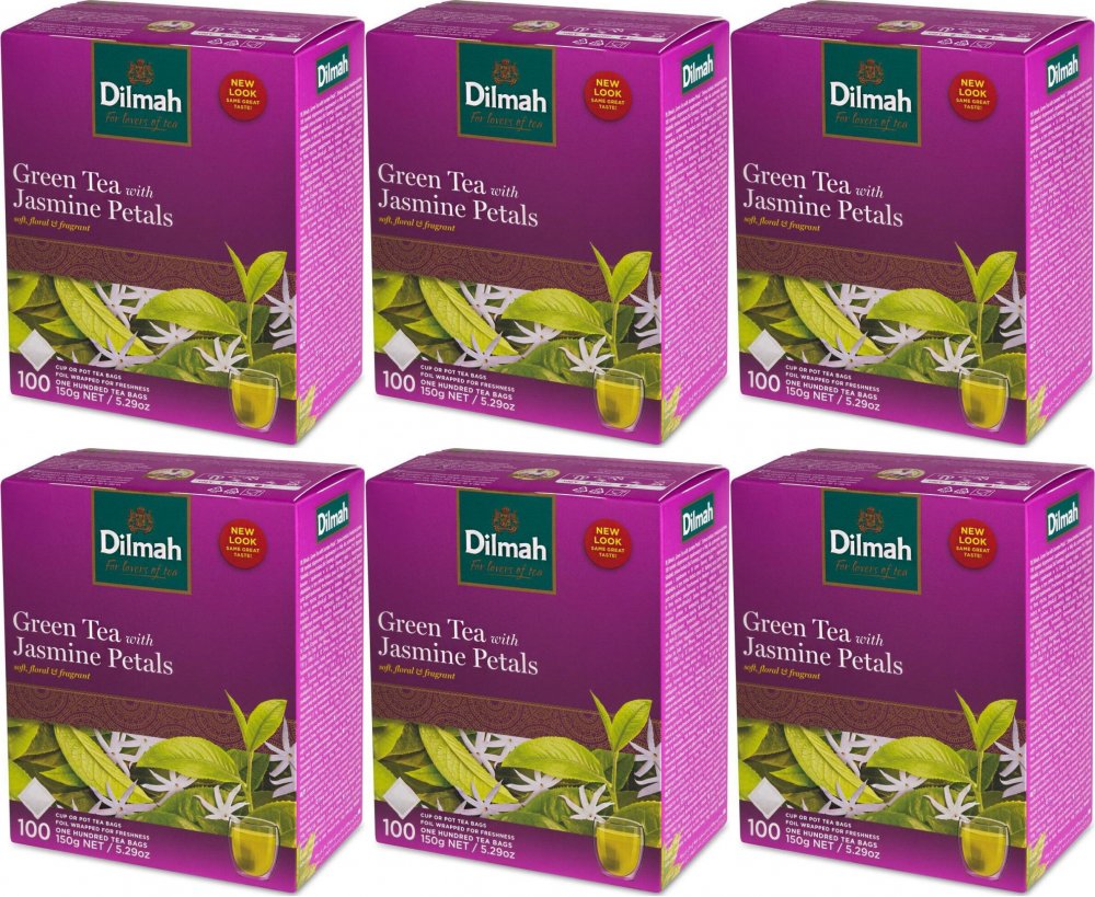 6x Herbata zielona smakowa w torebkach Dilmah Jasmine Green Tea, jaśminowa, 100 sztuk x 1.5g