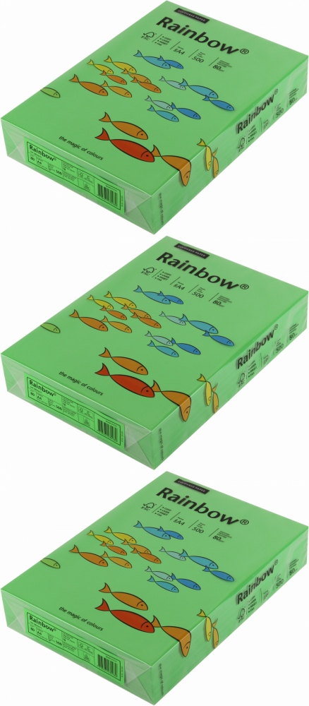 3x Papier kolorowy Rainbow, A4, 80g/m2, 500 arkuszy, ciemny zielony (R78)