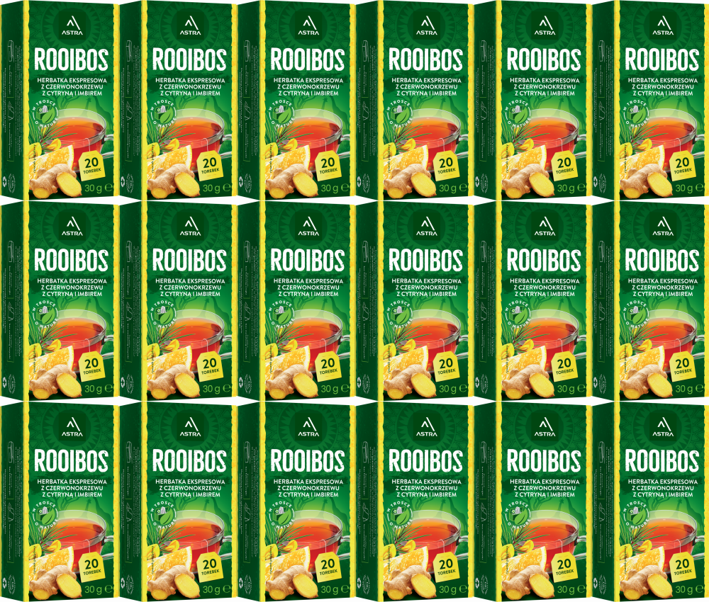 18x Herbata Rooibos w torebkach Astra, cytryna i imbir, 20 sztuk x 1.5g