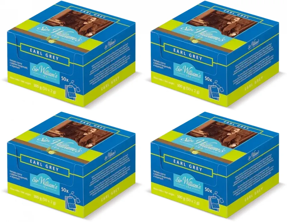4x Herbata Earl Grey w kopertach Sir William’s Tea, 50 sztuk x 2g