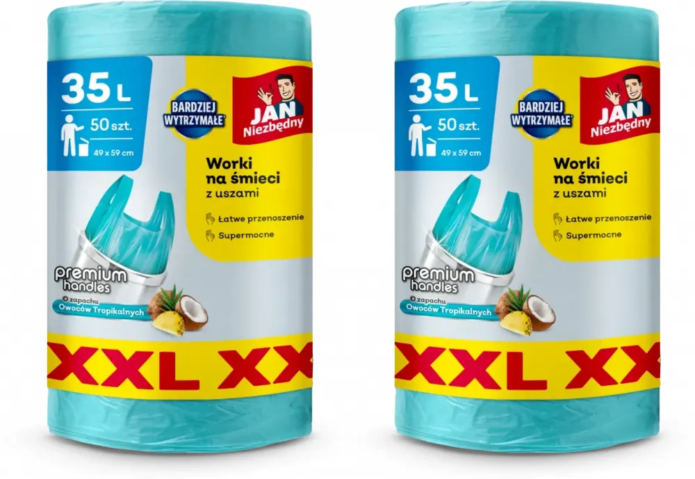 2x Worki na śmieci Jan Niezbędny T-shirt, HDPE, zapachowe, na odpady zmieszane, 35l, 50 sztuk, niebieski