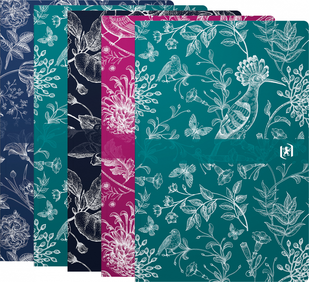 5x Notatnik w kratkę Oxford Romance, B5, miękka oprawa, 80 kartek, mix wzorów