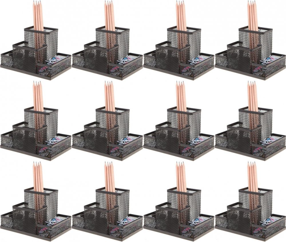 12x Przybornik na biurko Net Z3318, 4 przegrody, 150x100x100mm, czarny