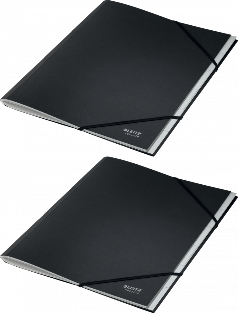 2x Teczka z przegródkami Leitz Recycle, A4, 6 przekładek z zakładkami, czarny