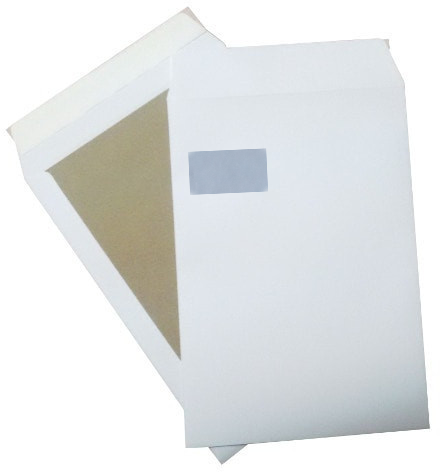 Koperta wzmocniona Bong C4, z tekturowymi pleckami, okno lewe, z paskiem HK, 100 sztuk, biały