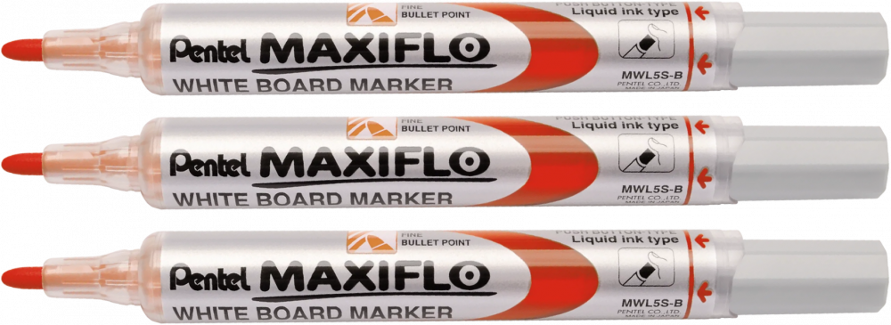 3x Marker suchościeralny Pentel Maxiflo, okrągła, 4mm, czerwony