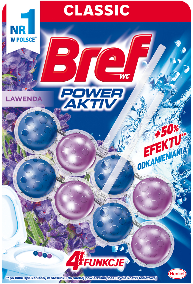 Zawieszka (kulki) do WC Bref, Power Activ, lawenda, 2x50g