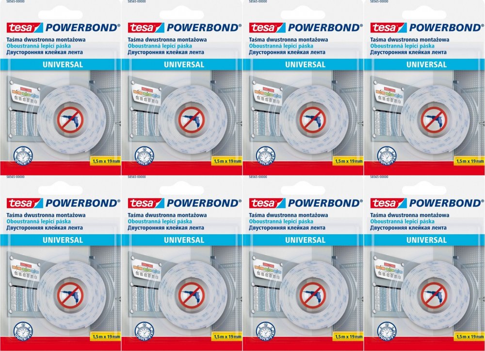 8x Taśma dwustronna montażowa Tesa Powerbond, 19mm x 1.5m, biały
