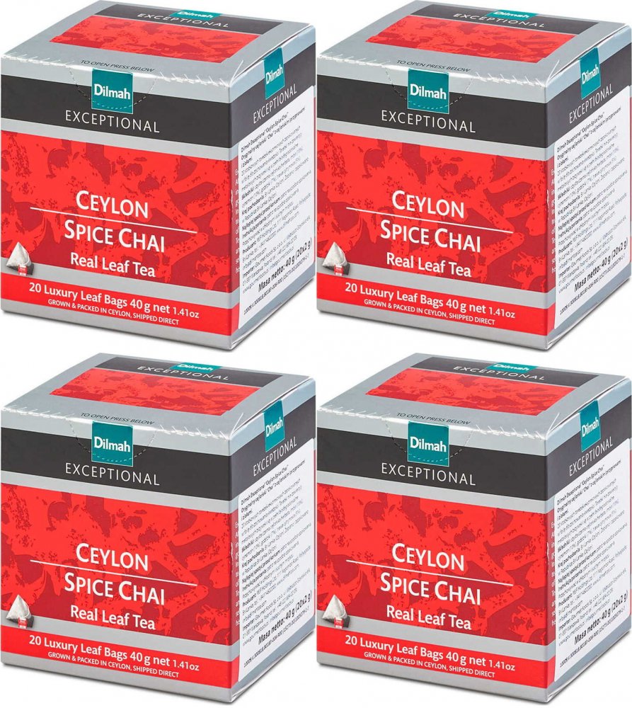 4x Herbata czarna w piramidkach Dilmah Exceptional Ceylon Spice Chai, 20 sztuk x 2g
