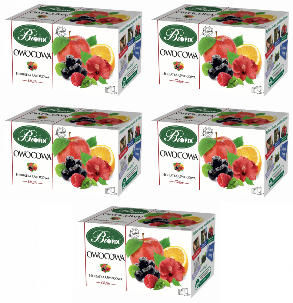 5x Herbata owocowa w torebkach BiFix Classic, owocowa, 20 sztuk x 2.5g
